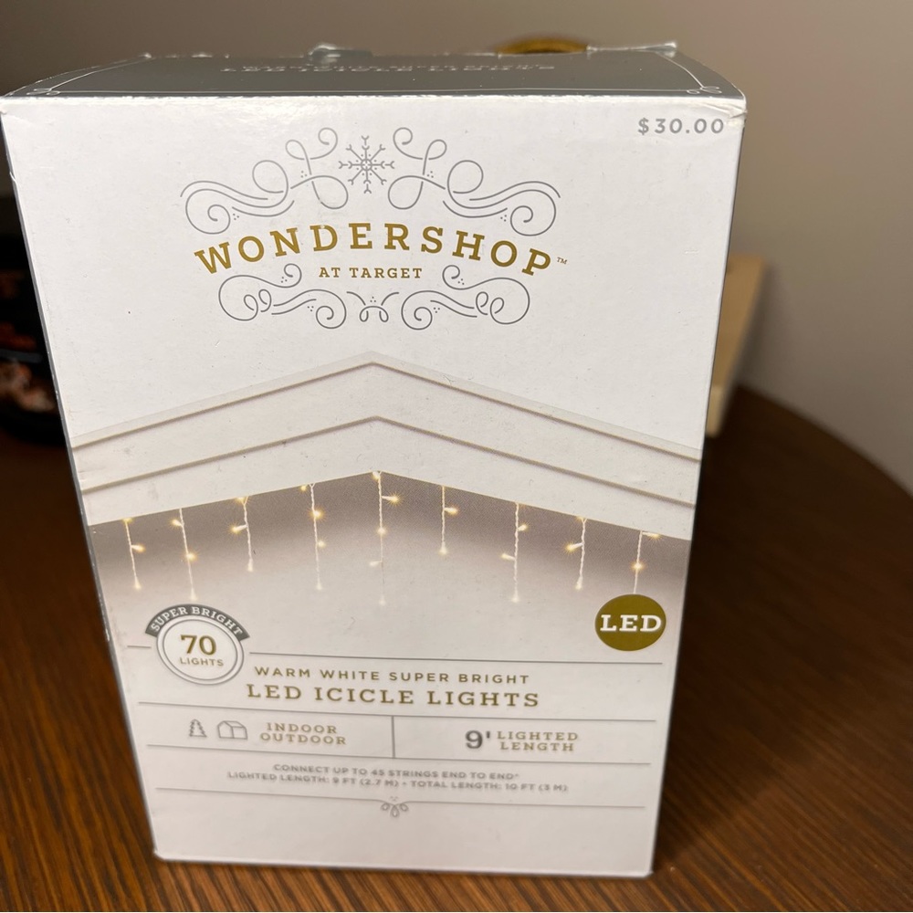 Wondershop 9' FT Curtain Icicle Lights Warm White LED Christmas Indoor Outdoor